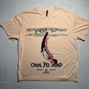 G WEST Own Yo Mind Graphic Print T Shirt Men's 3XL‎ Beige Designer New York
